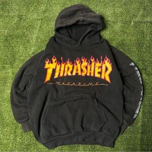 Rare vtg thrashed flame graphic hoodie medium